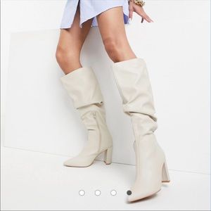 Public Desire Ivory Cream White Heeled Boots Slouch Sz 7